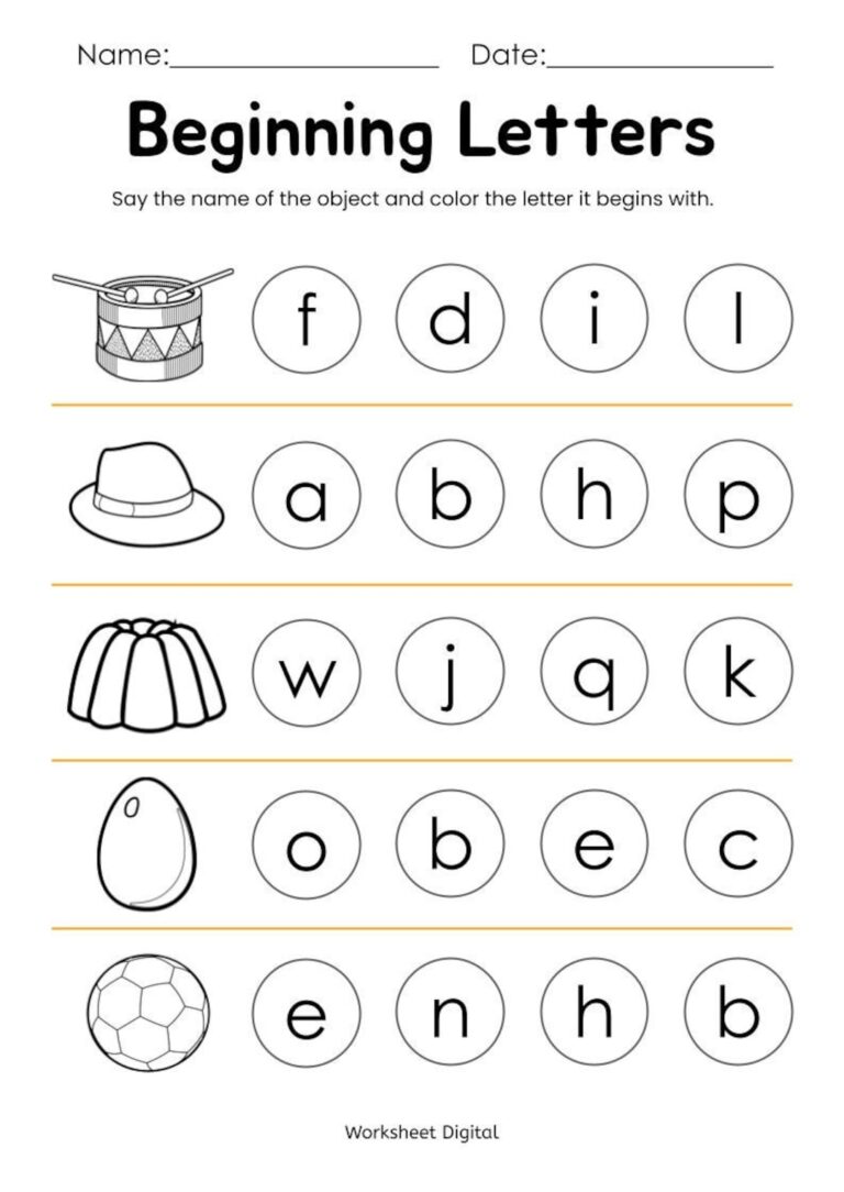 10 Printable Beginning Letters Worksheets For Kindergarten