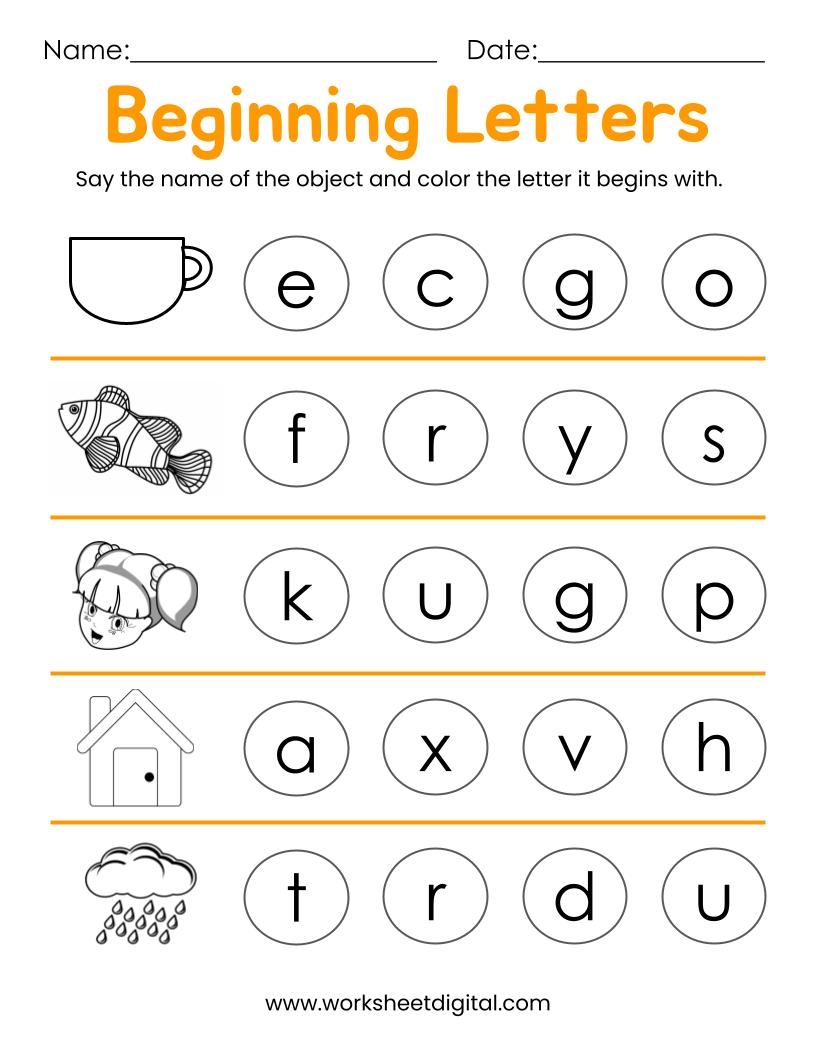 10 Printable Beginning Letters Worksheets For Kindergarten 