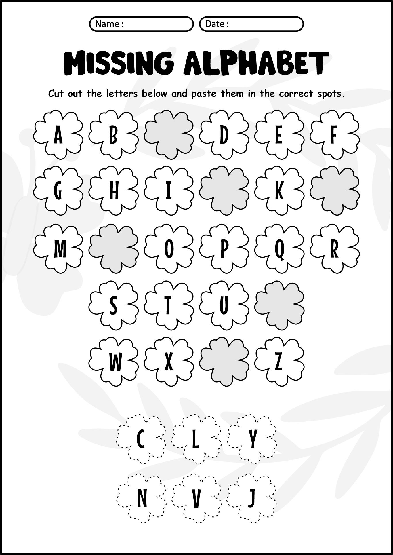 Alphabet Fill In The Blank Worksheets