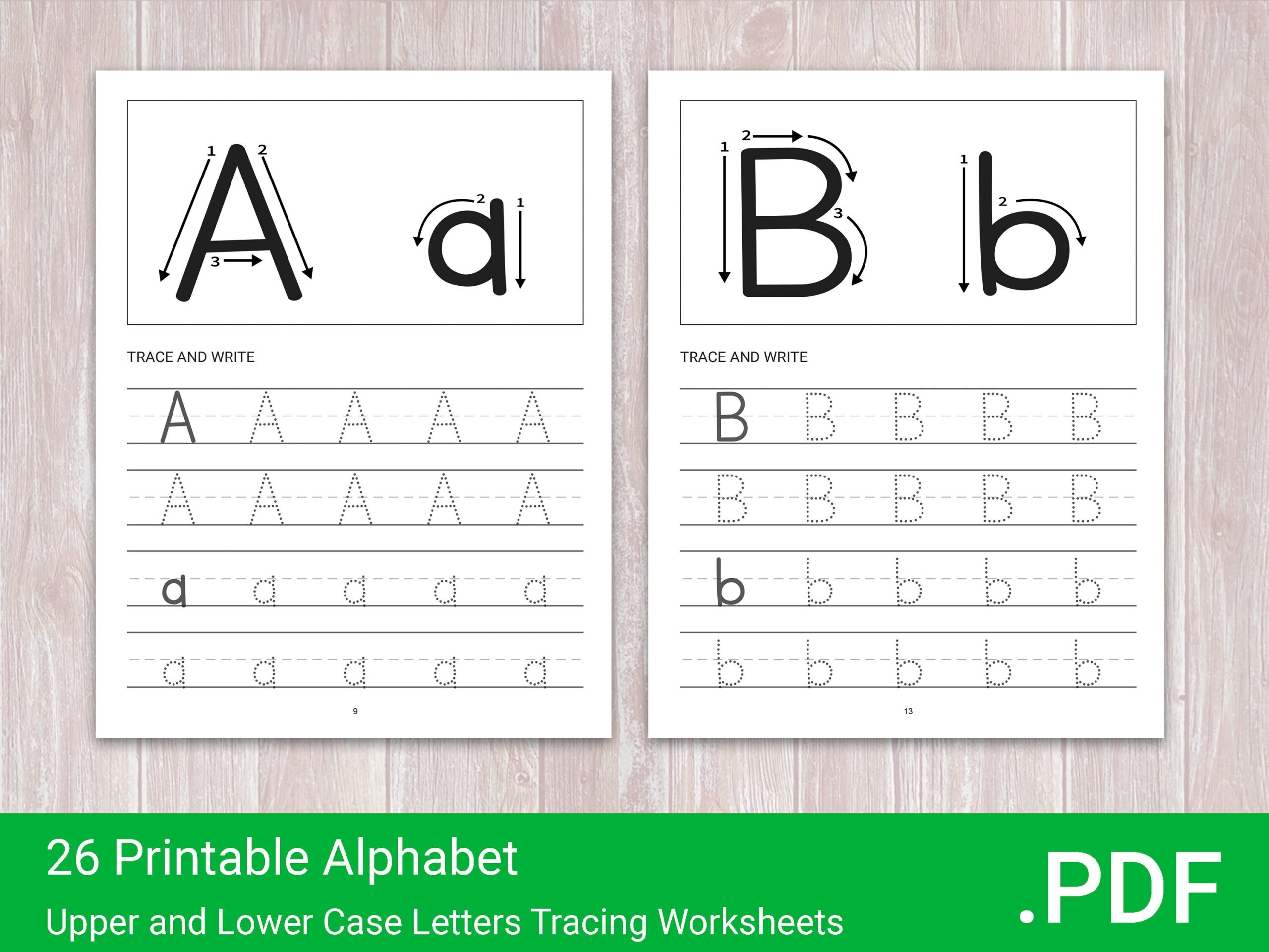 26 Printable Alphabet Upper And Lower Case Letters Tracing Worksheets For Preschool kindergarten Handwriting Free Commercial Use Etsy