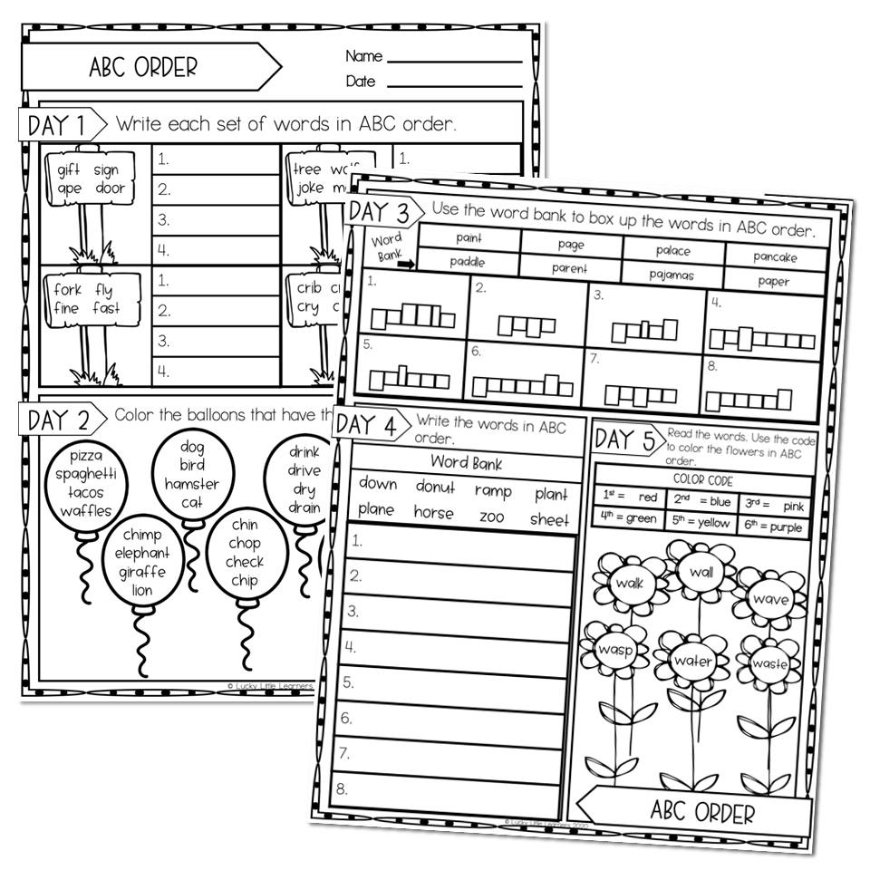 2nd Grade Alphabetical Order Worksheets