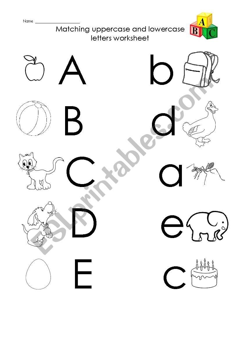 A To E Uppercase And Lowercase Letters Matching ESL Worksheet By Vanessa588