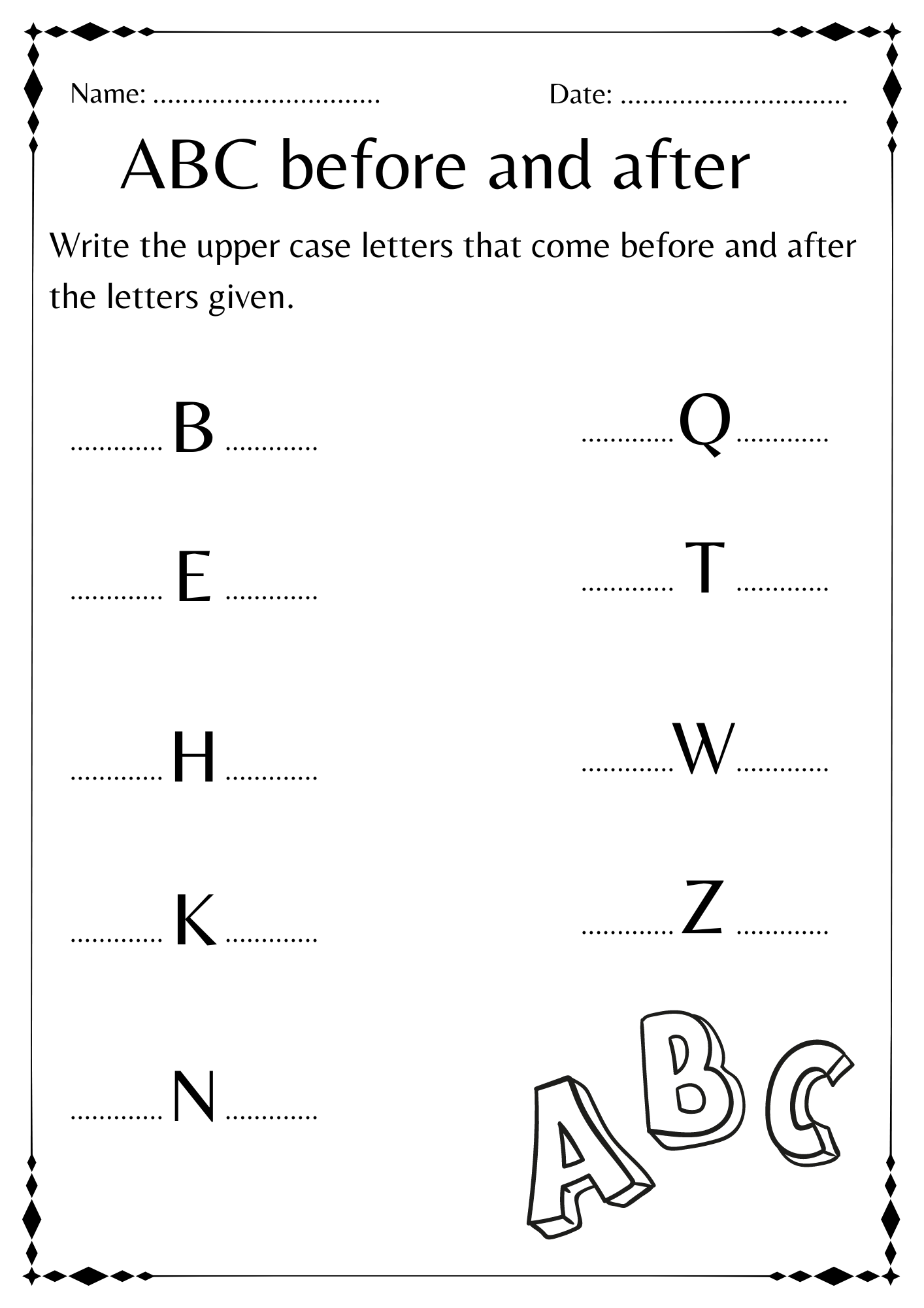 Abc Before And After Worksheet Alphabet For Kindergarten