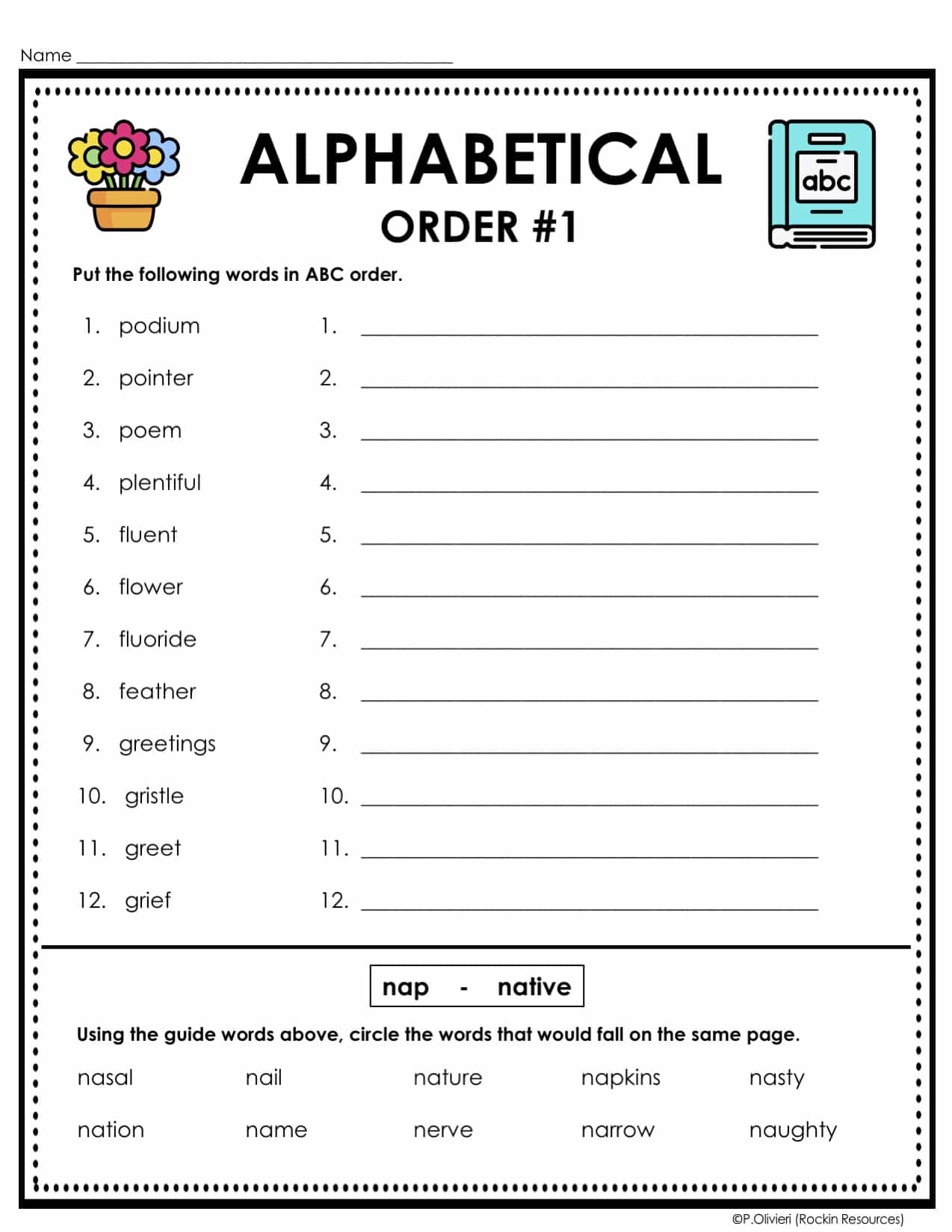 ABC Order Alphabetical Order Worksheets Task Cards Dictionary Worksheets Library