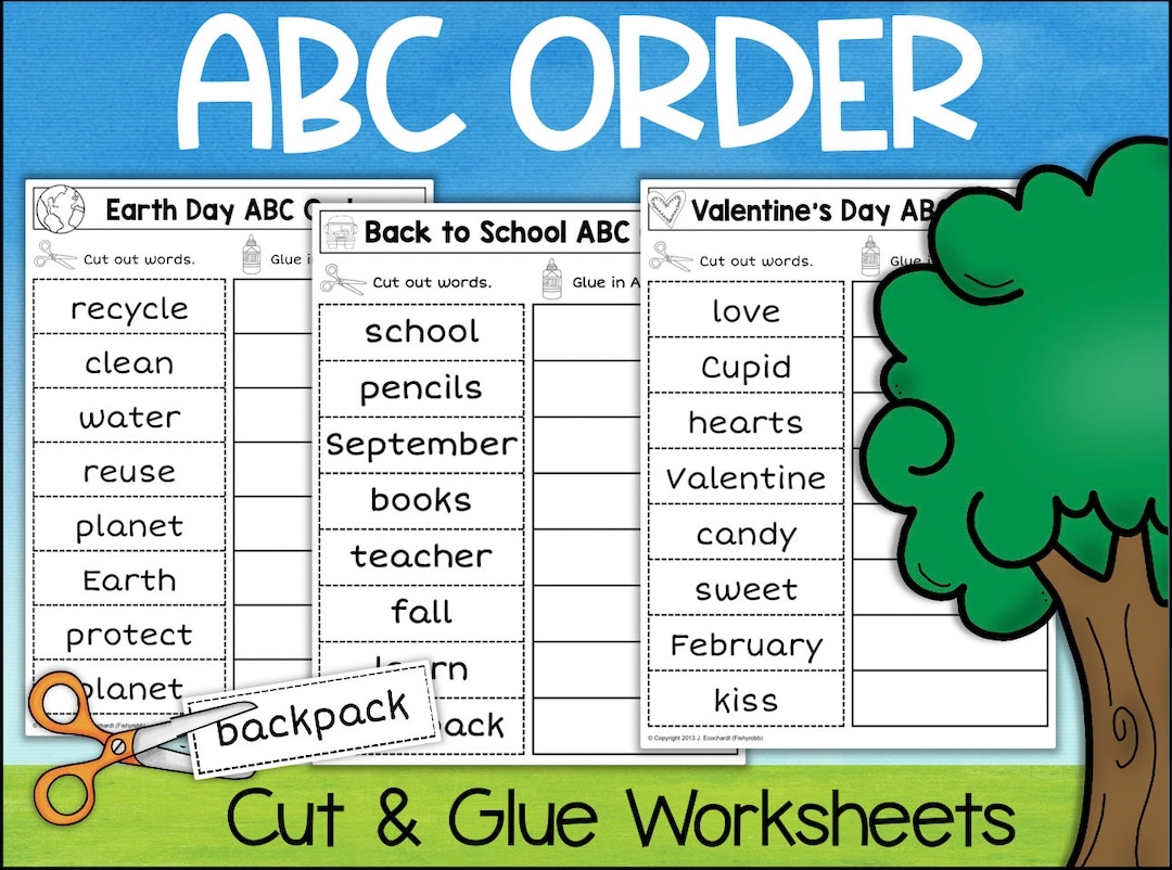 ABC Order Cut U0026 Paste Printable Worksheets HOLIDAYS SEASONS All Year 2nd Grade 1st Grade Homeschool Classroom Etsy