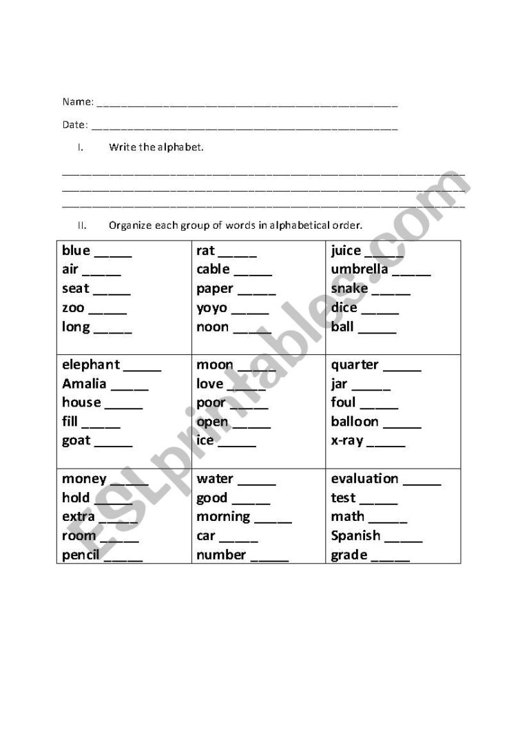 ABC Order first Letter Criteria ESL Worksheet By Juliacristine Worksheets Library