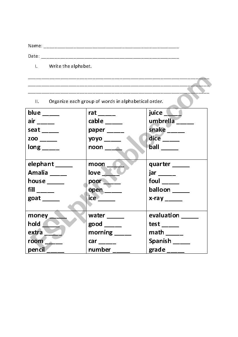 ABC Order first Letter Criteria ESL Worksheet By Juliacristine Worksheets Library