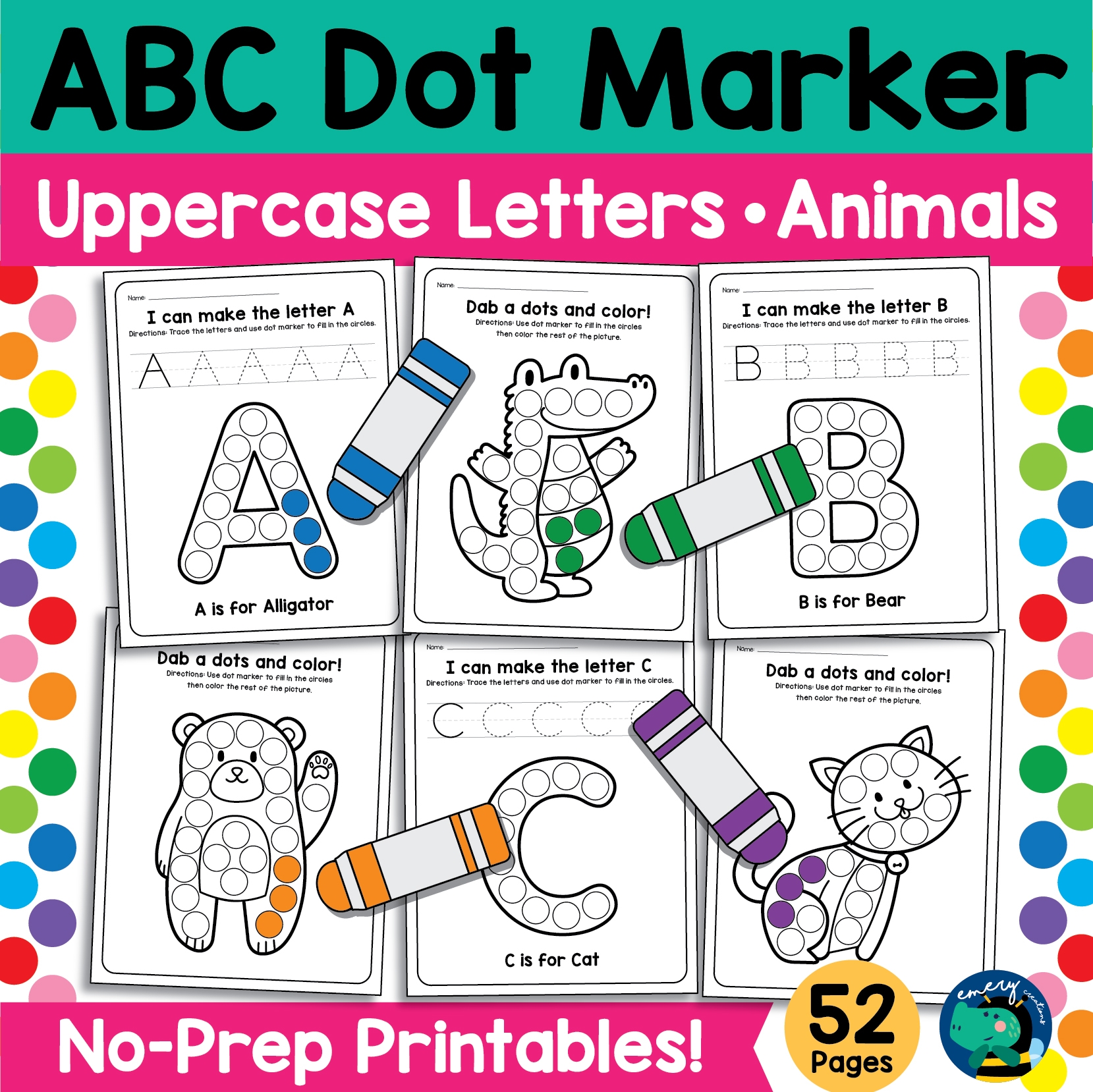 Alphabet Animals Dot Markers Worksheets A Z Do A Dot Printables 