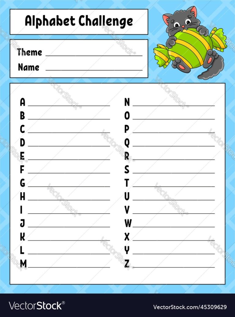 Alphabet Challenge Educational Activity Worksheet Vector Image