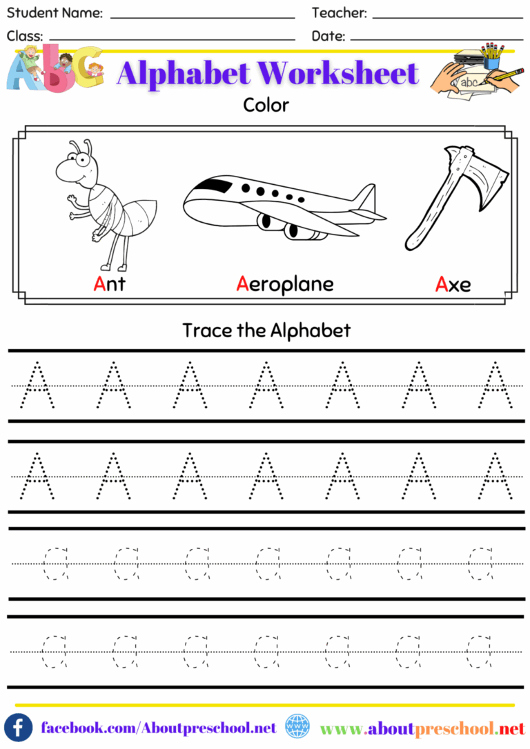 Alphabet Color And Trace Worksheet A About Preschool