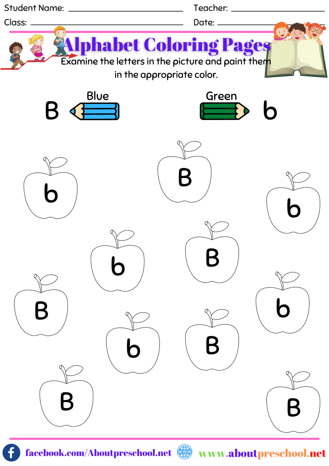Alphabet Color Pages B About Preschool