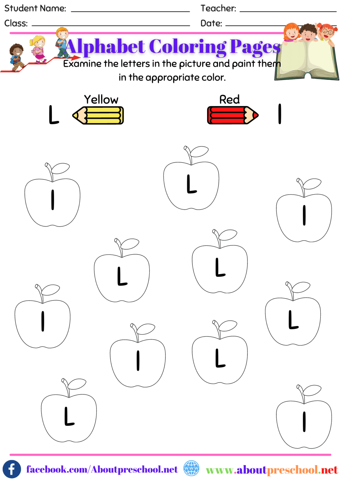Alphabet Color Pages L About Preschool