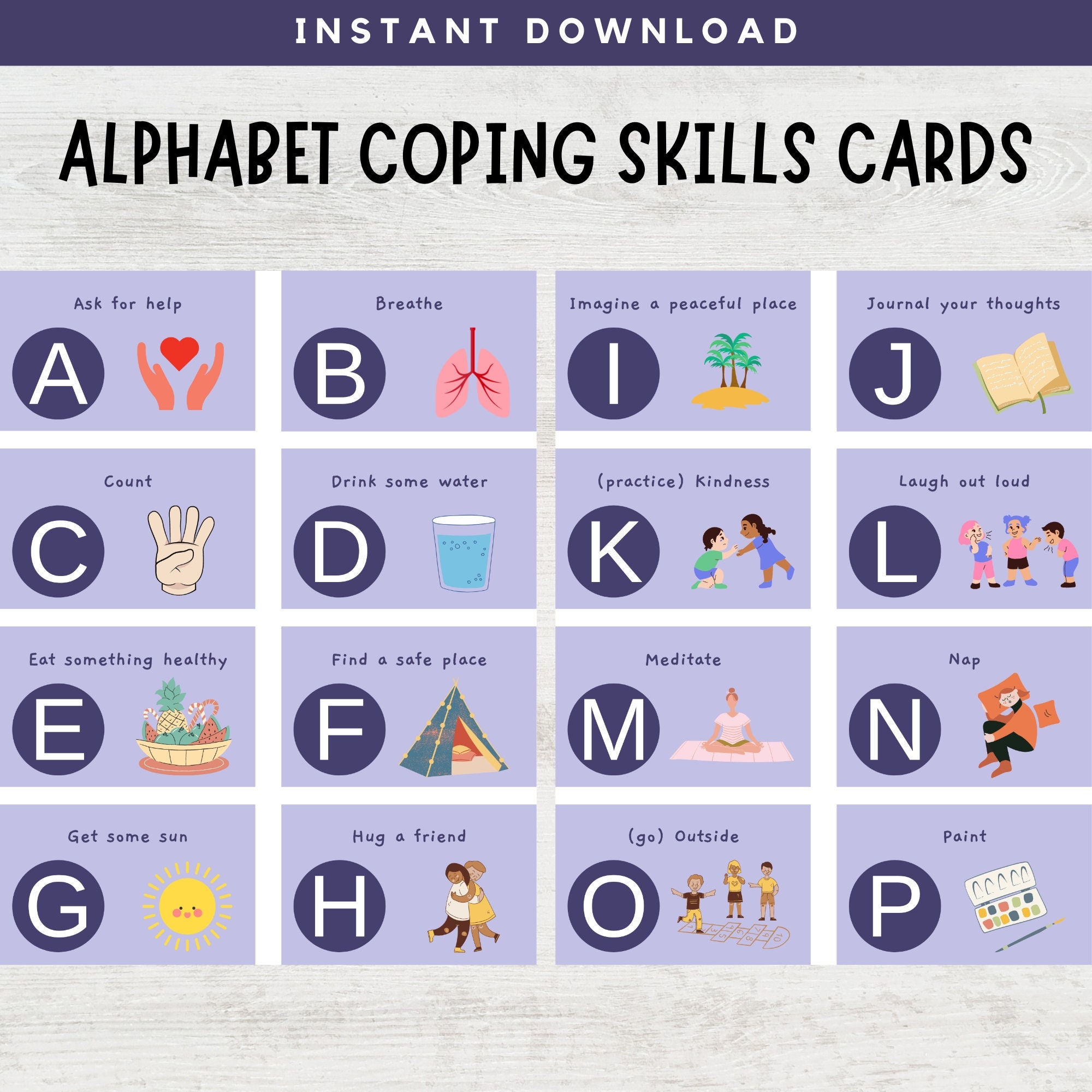 Alphabet Coping Skills Cards Self Regulating Cards Mindfulness 