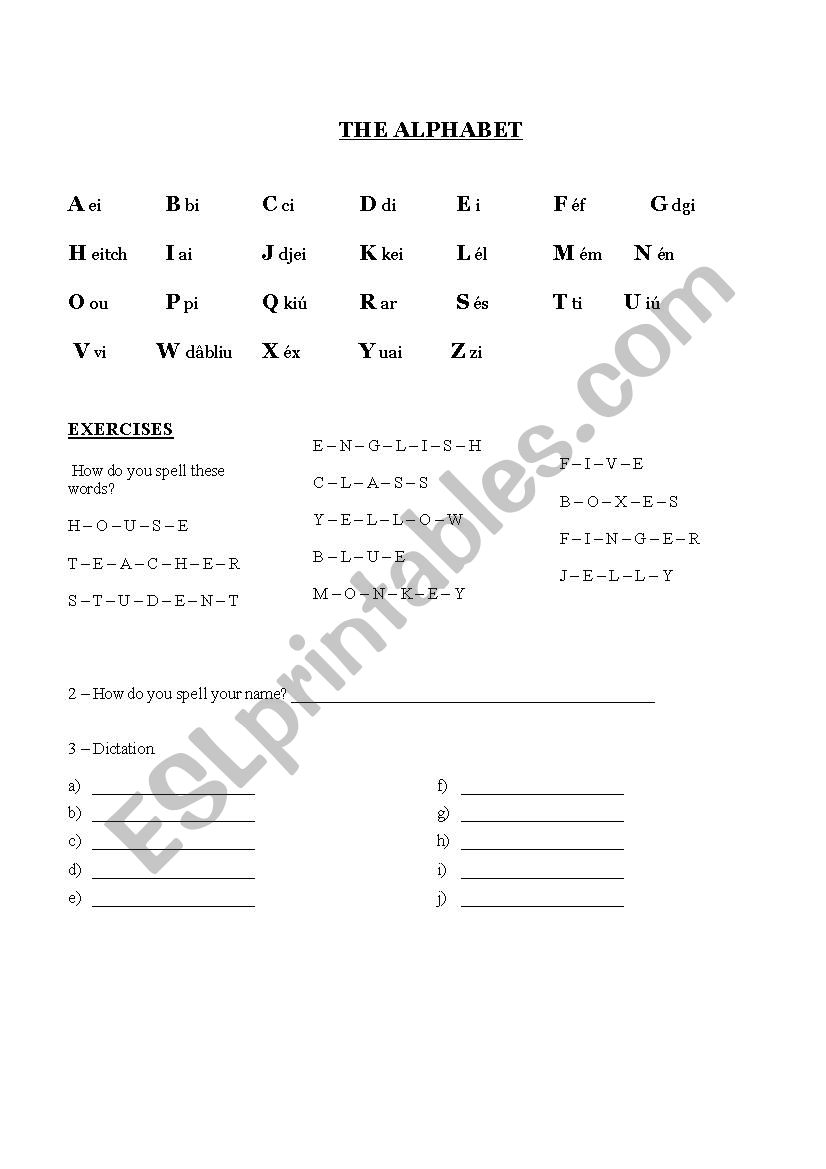 Alphabet Exercise ESL Worksheet By Daianeza