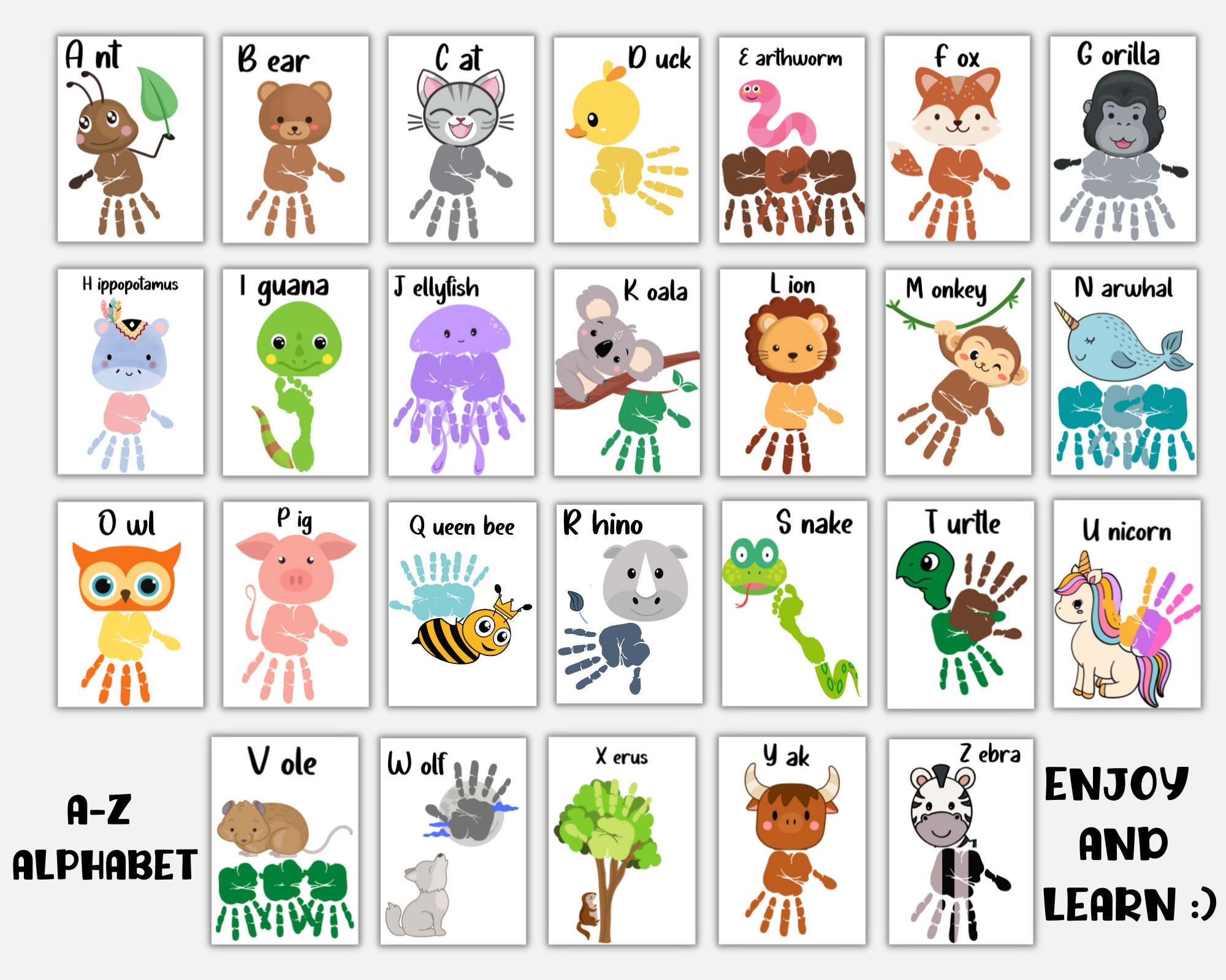 Alphabet Handprint Art Printable Craft My Handprint Footprint Book Preschool Classroom Handprint ABC Activity Alphabet Hand Footprint Etsy