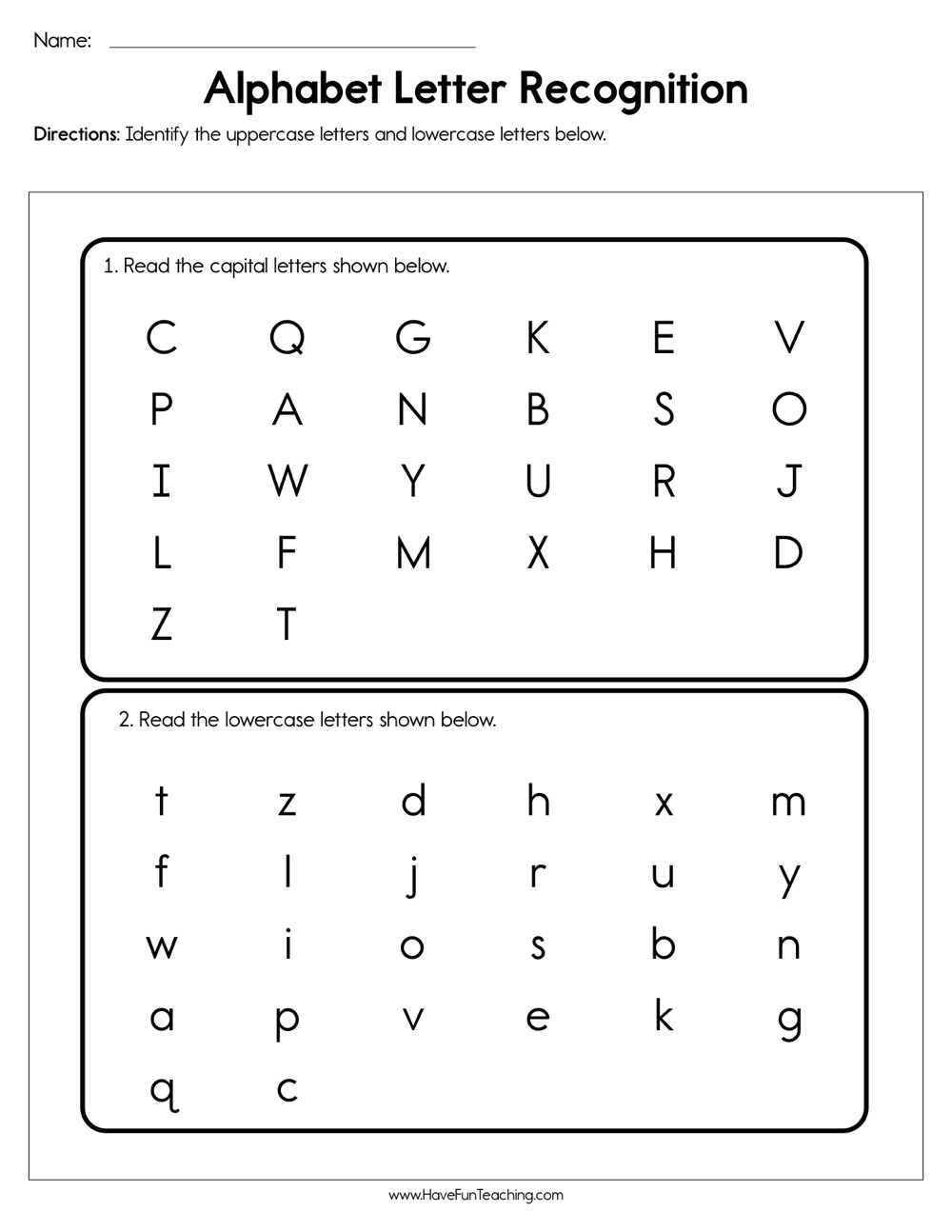 Alphabet Test Worksheet