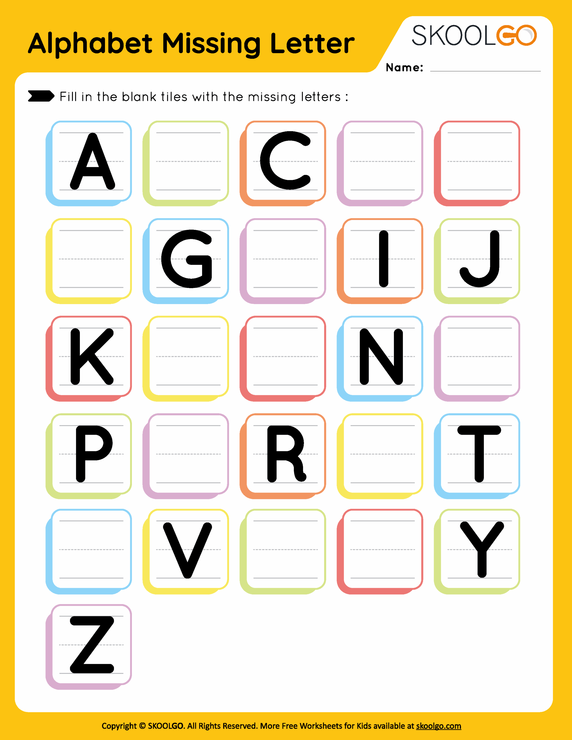 Alphabet Missing Letter Free Worksheet For Kids SKOOLGO Worksheets Library