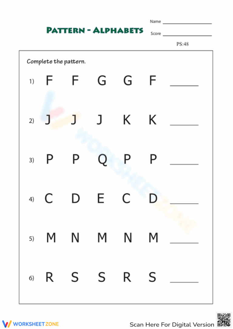 Alphabet Pattern Completion Worksheet