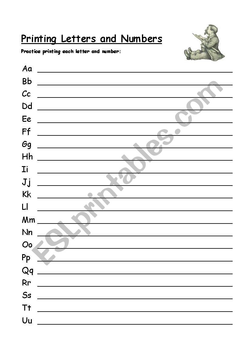 Alphabet Printing Practice ESL Worksheet By Anbboston