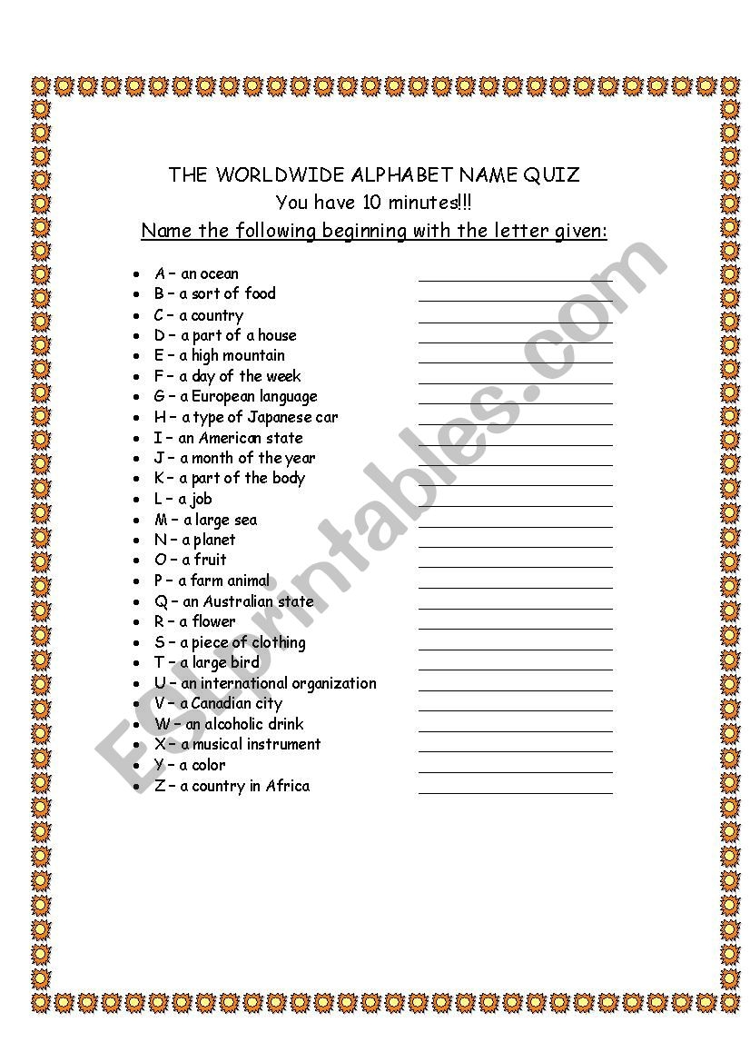 Alphabet Quiz ESL Worksheet By David alikaee