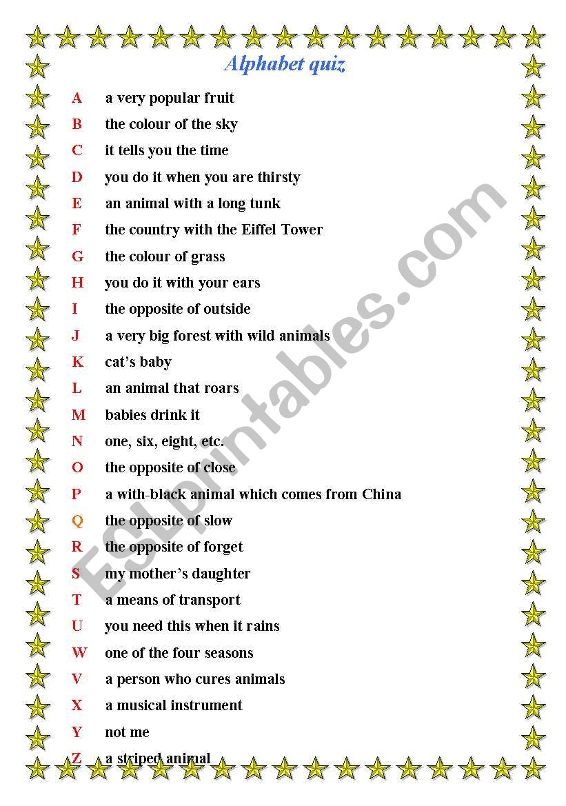 Alphabet Quiz Worksheet