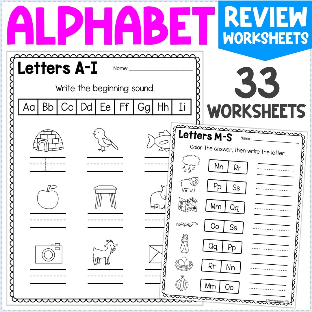 Alphabet Review Worksheets Beginning Sounds And Letter Recognition Preschool And Kindergarten Curriculum Printable Alphabet Worksheets Etsy