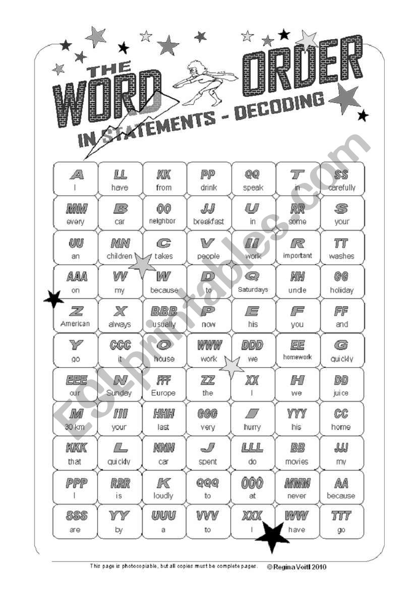 Alphabet Revision Refresher Word Order Decoding Activity ESL Worksheet By Blunderbuster