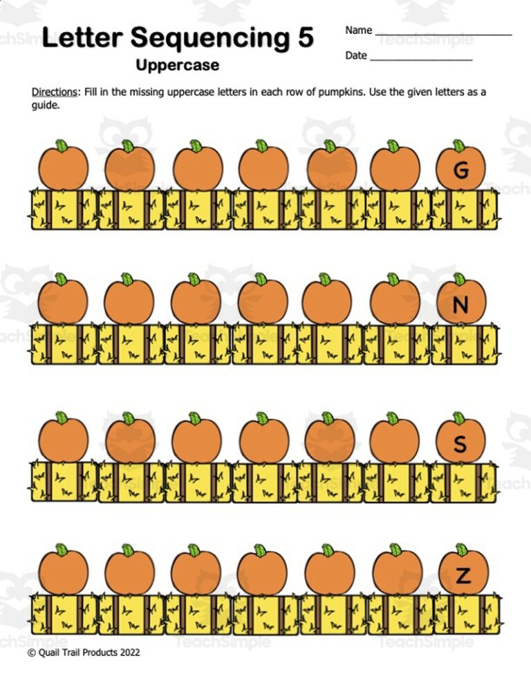 Alphabet Sequencing Worksheets Pumpkin Theme