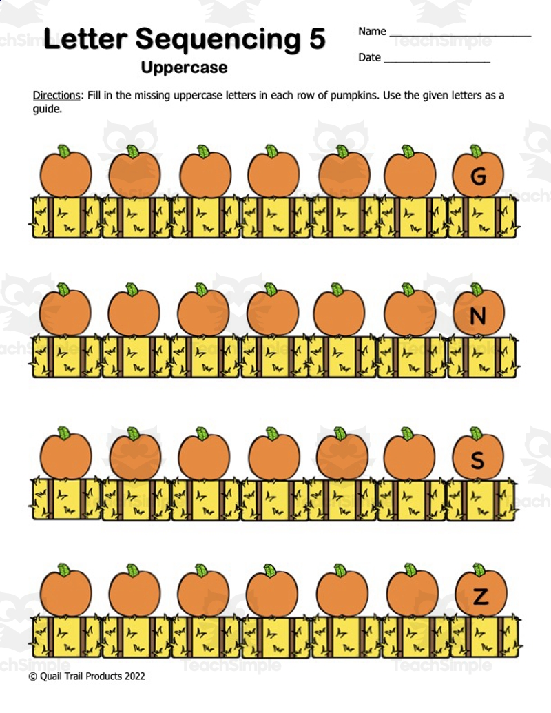 Alphabet Sequencing Worksheets Pumpkin Theme