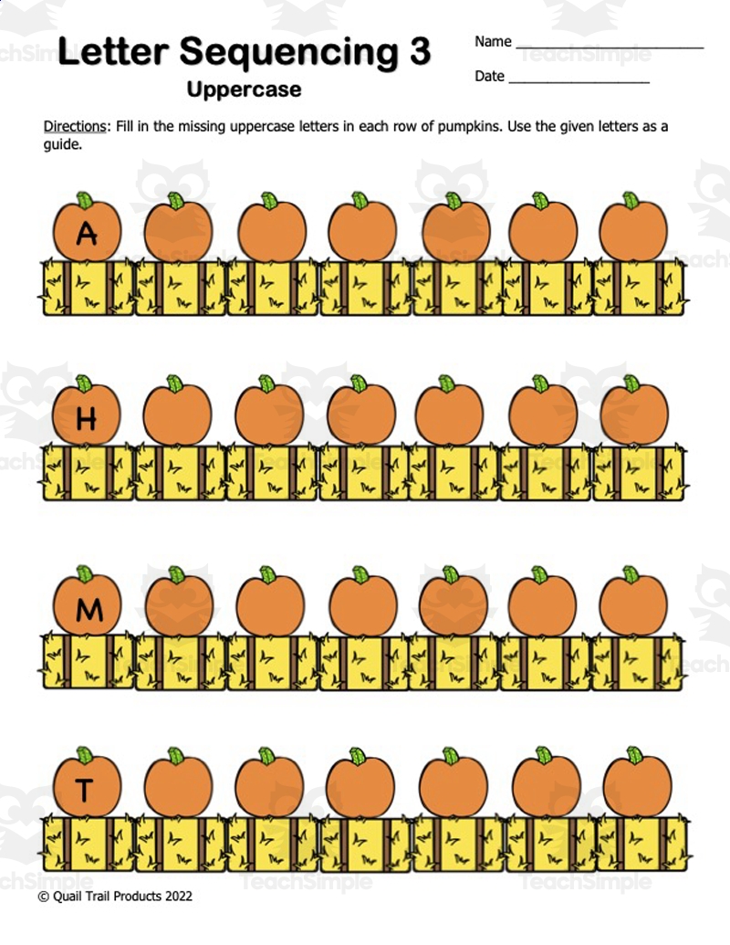Alphabet Sequencing Worksheets Pumpkin Theme By Teach Simple