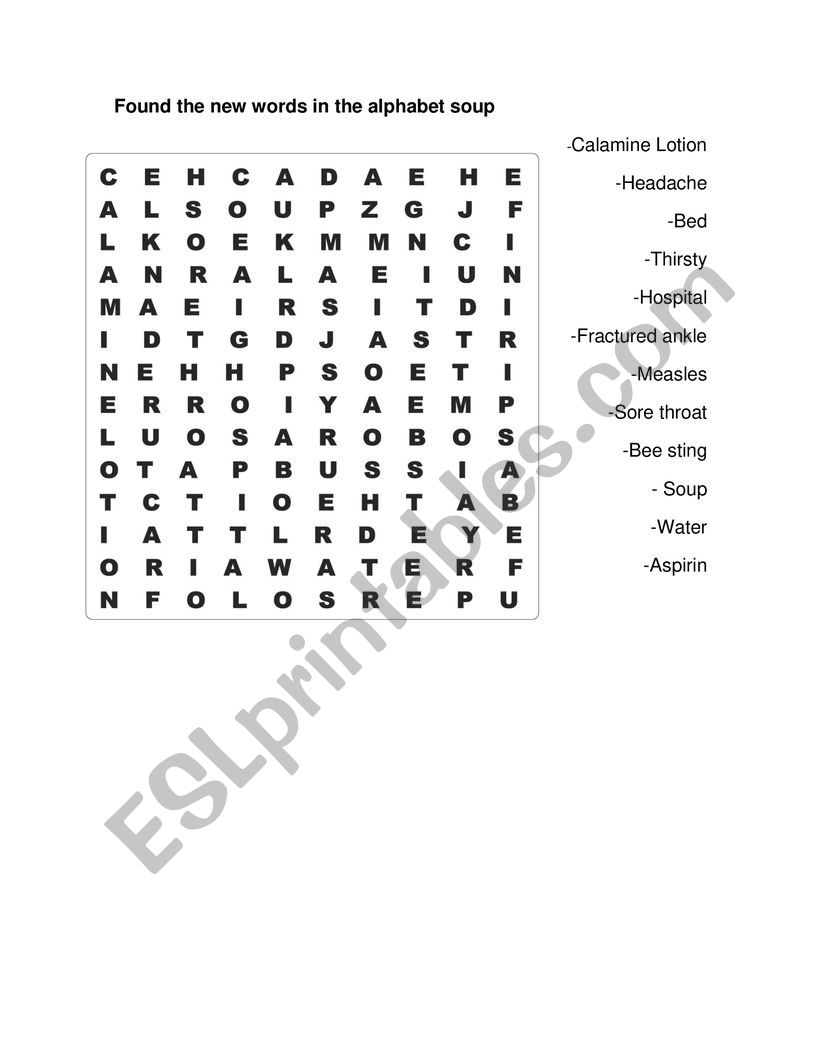Alphabet Soup EMERGENCIES ESL Worksheet By Genny2520