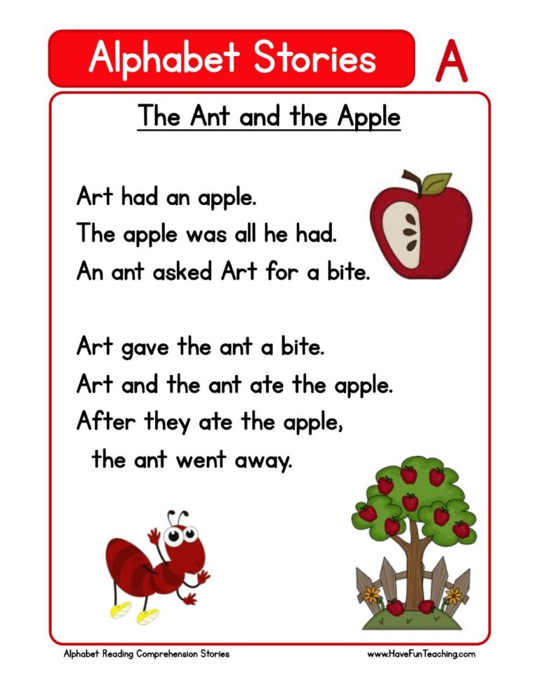 Alphabet Stories Letter A Reading Comprehension Worksheet Have
