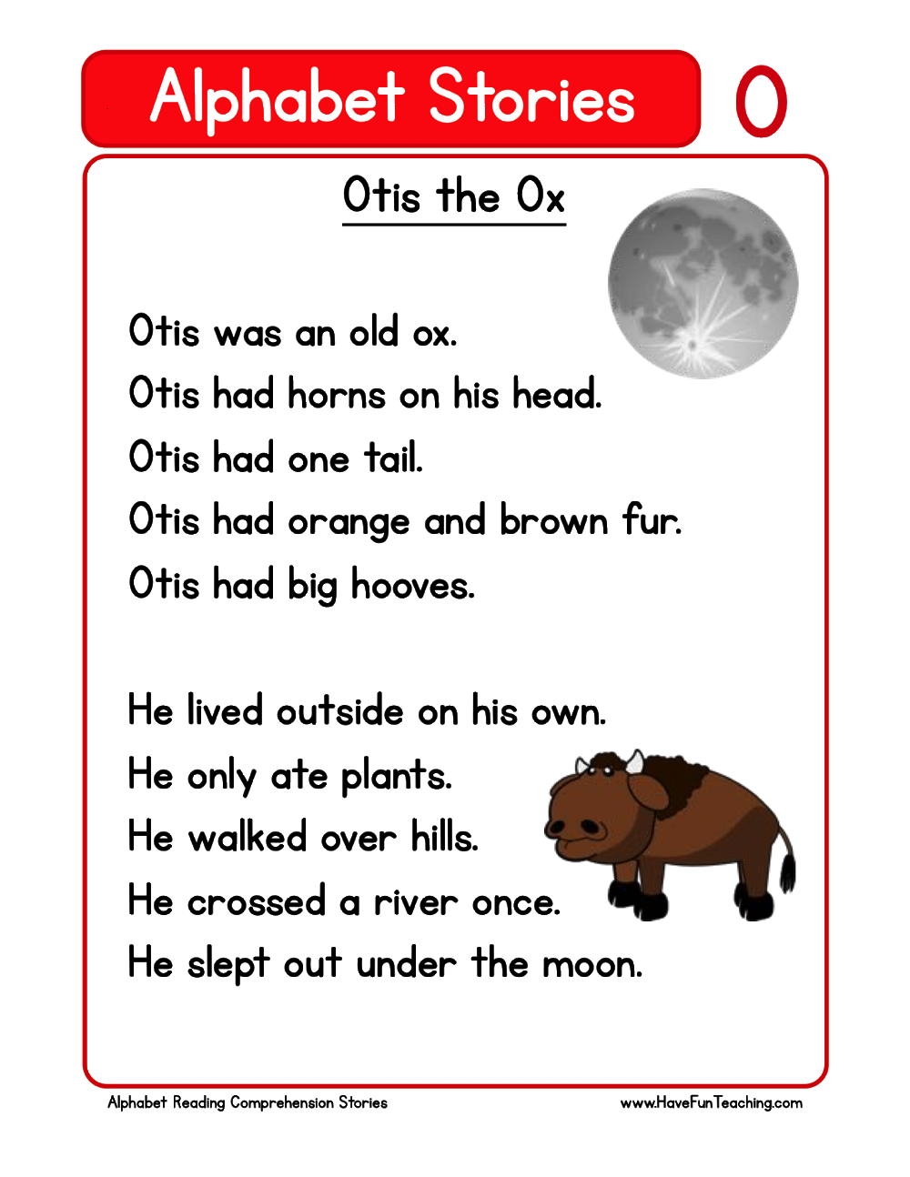 Alphabet Stories Letter O Reading Comprehension Worksheet Have 
