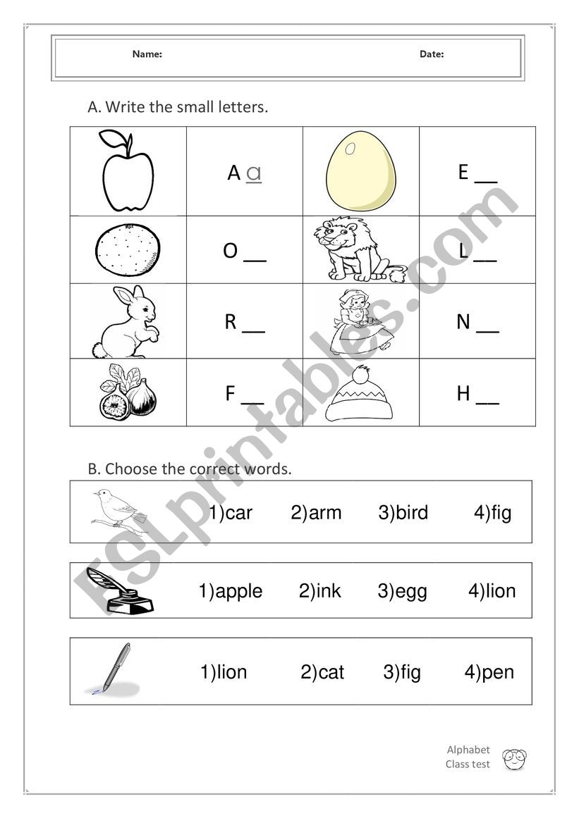 Alphabet Test ESL Worksheet By English Land