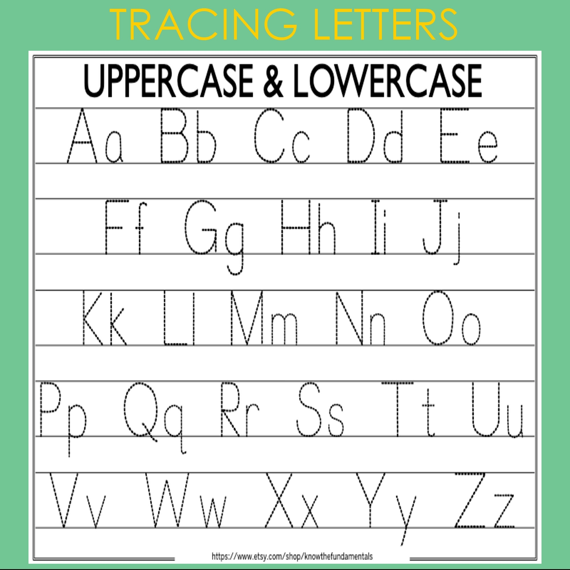 Alphabet Tracing Printable Worksheet Capital Small Letters Homeschool Uppercase Lowercase Kindergarten Toddlers Practice kids Etsy