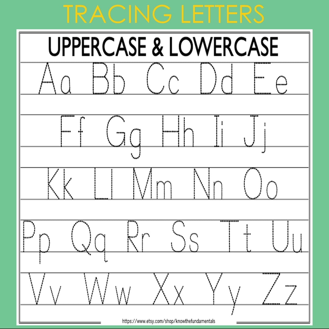 Alphabet Tracing Printable Worksheet Capital Small Letters Homeschool Uppercase Lowercase Kindergarten Toddlers Practice kids Etsy