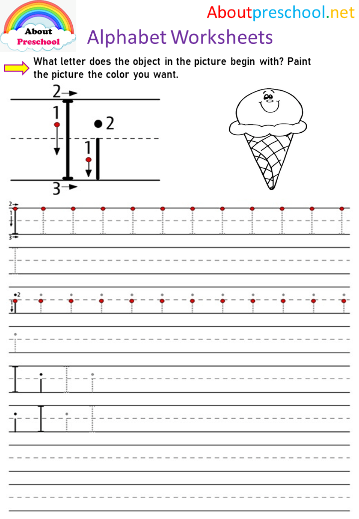 I Alphabet Worksheet