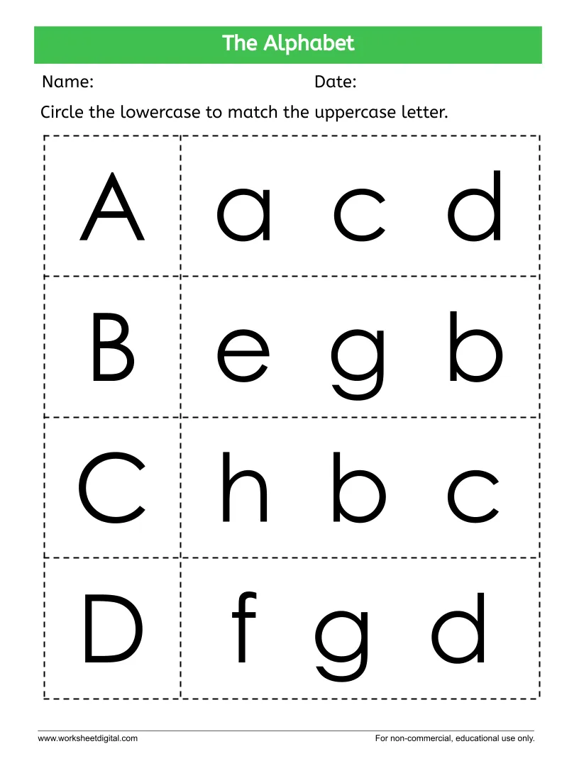 Alphabet Worksheet Match Lowercase To Uppercase
