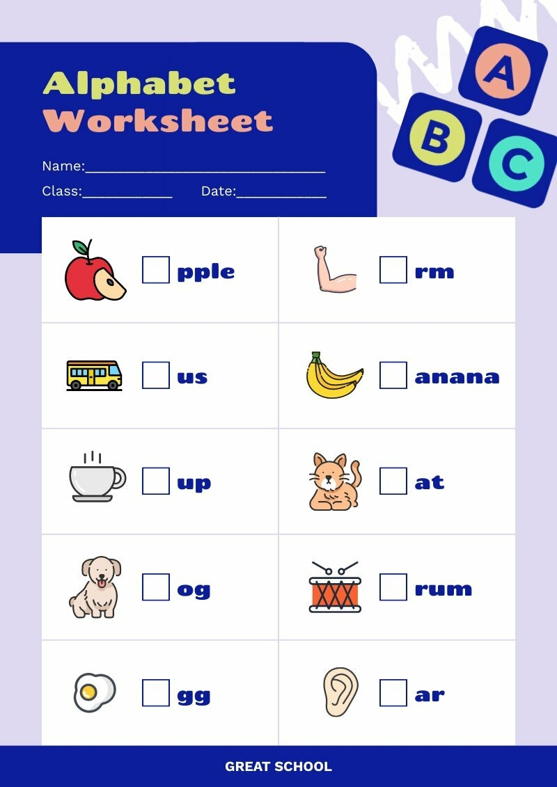 Alphabet Worksheet Piktochart