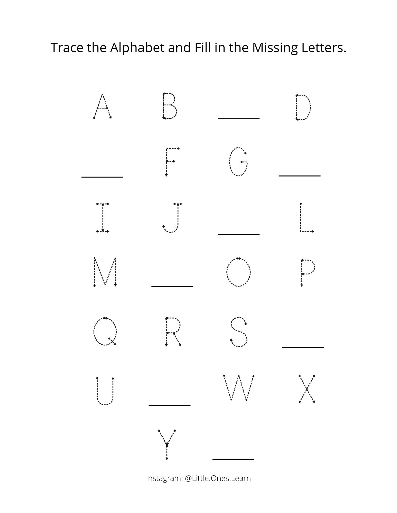 Alphabet Worksheet Printing Practice Fill In The Letter Etsy