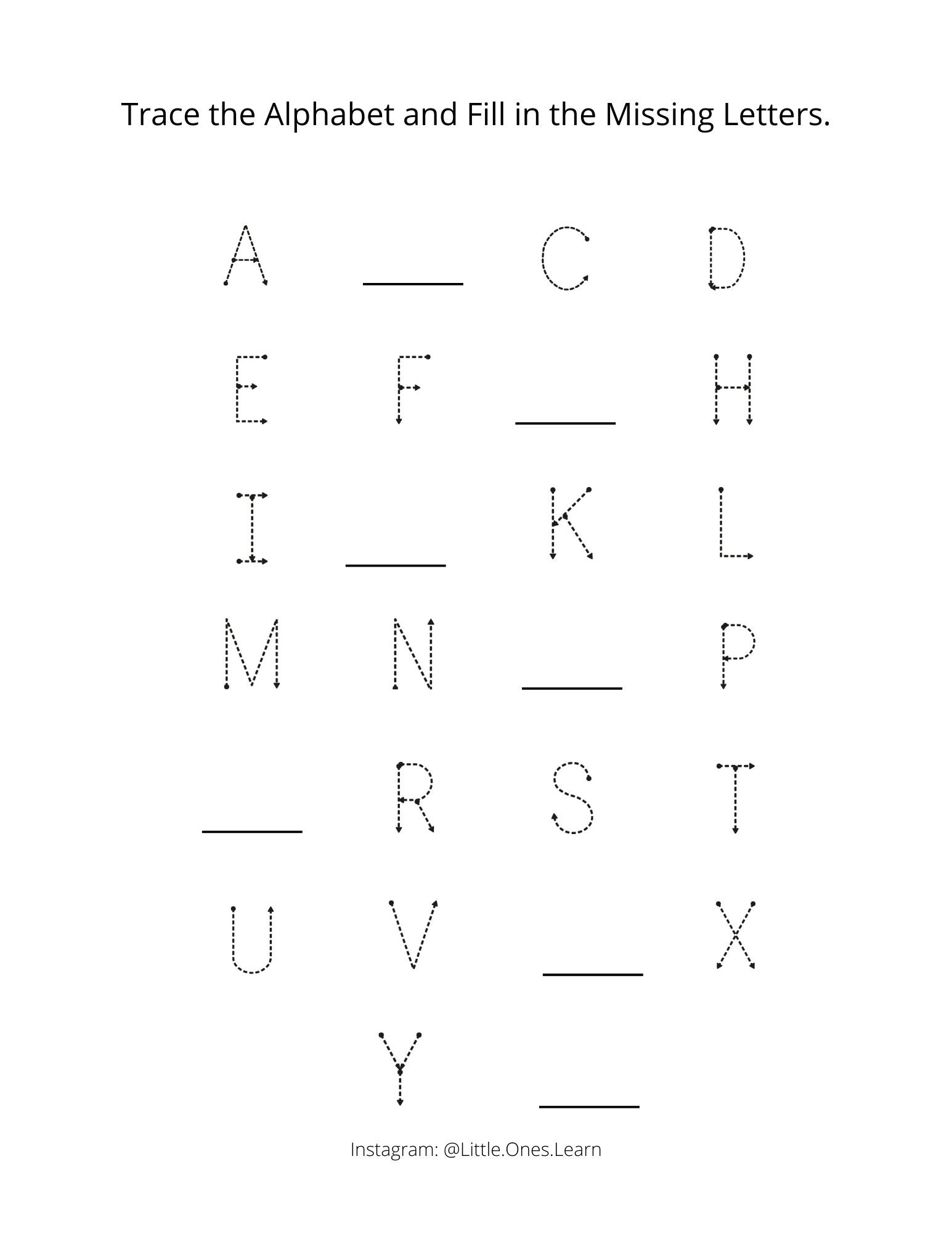 Alphabet Worksheet Printing Practice Fill In The Letter Etsy