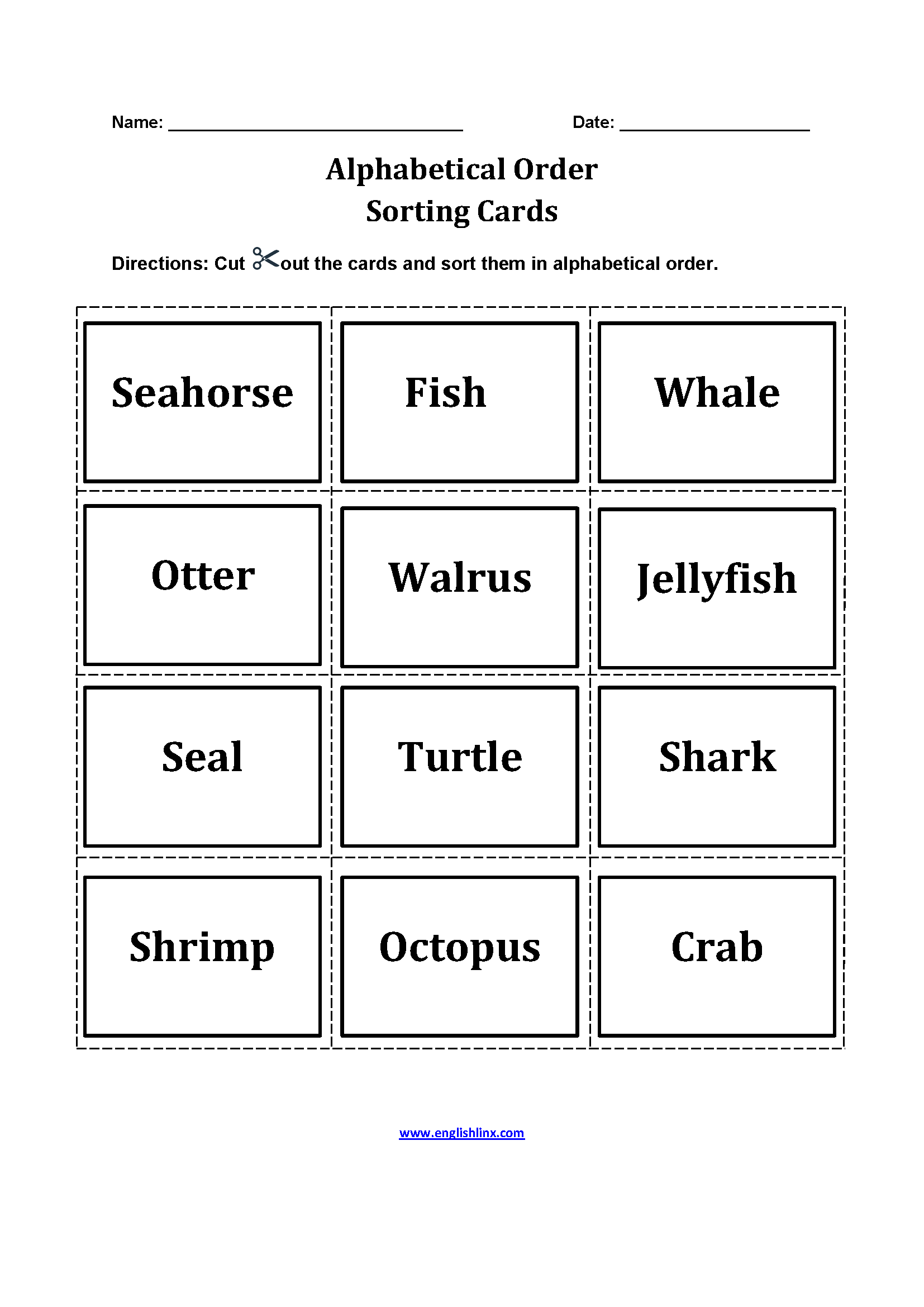 Words In Alphabetical Order Worksheets