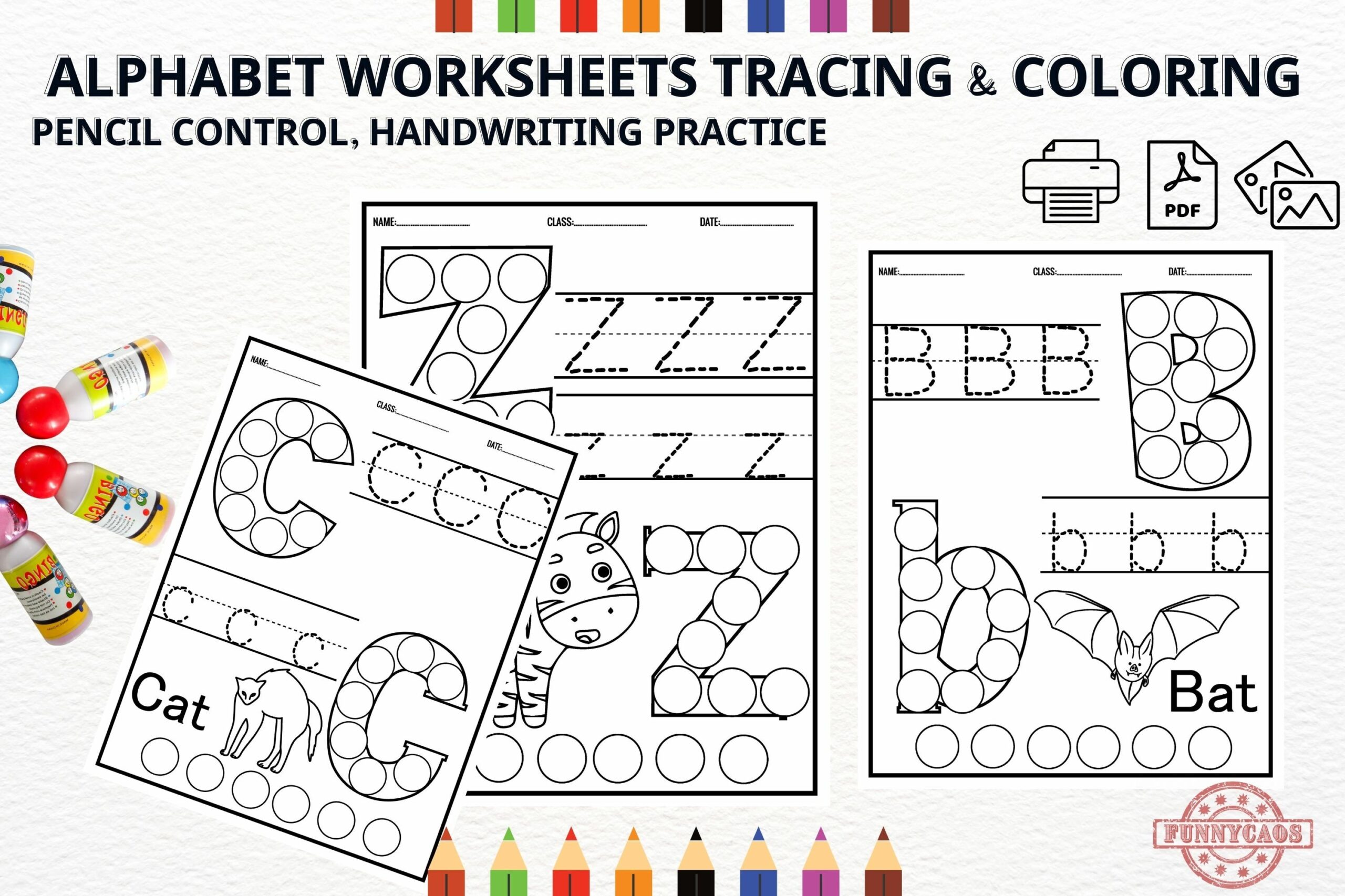 Alphabet Worksheets Tracing U0026 Coloring Pencil Control