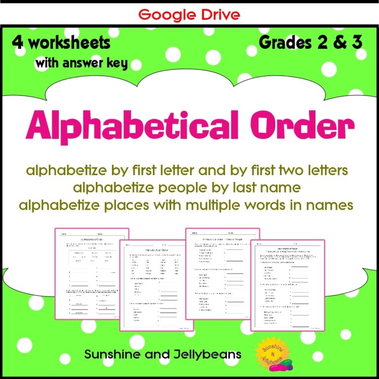 Alphabetical Order Words People And Places 4 Worksheets Grades 2 3 Google Drive Made By Teachers