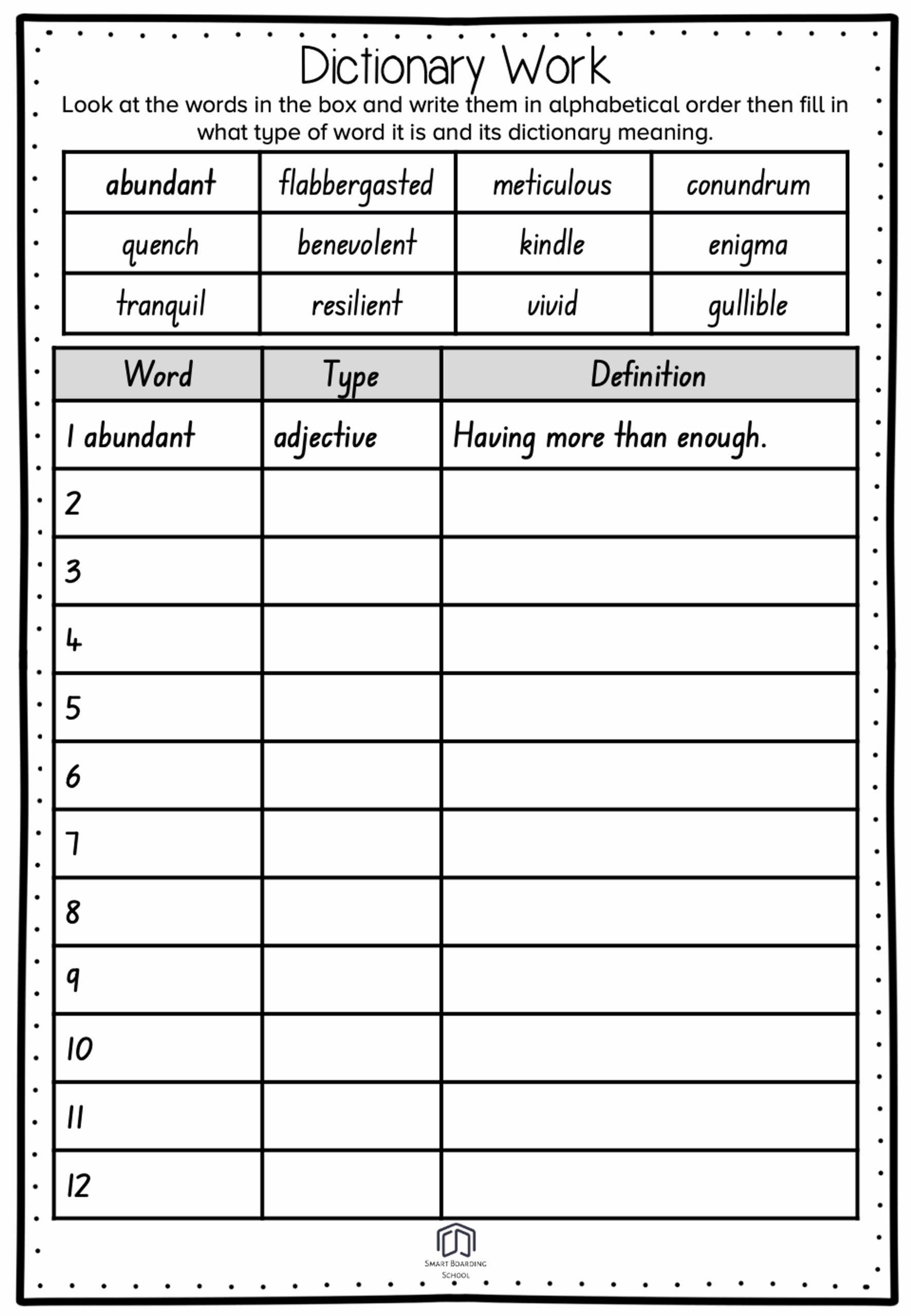 Alphabetical Order Worksheet