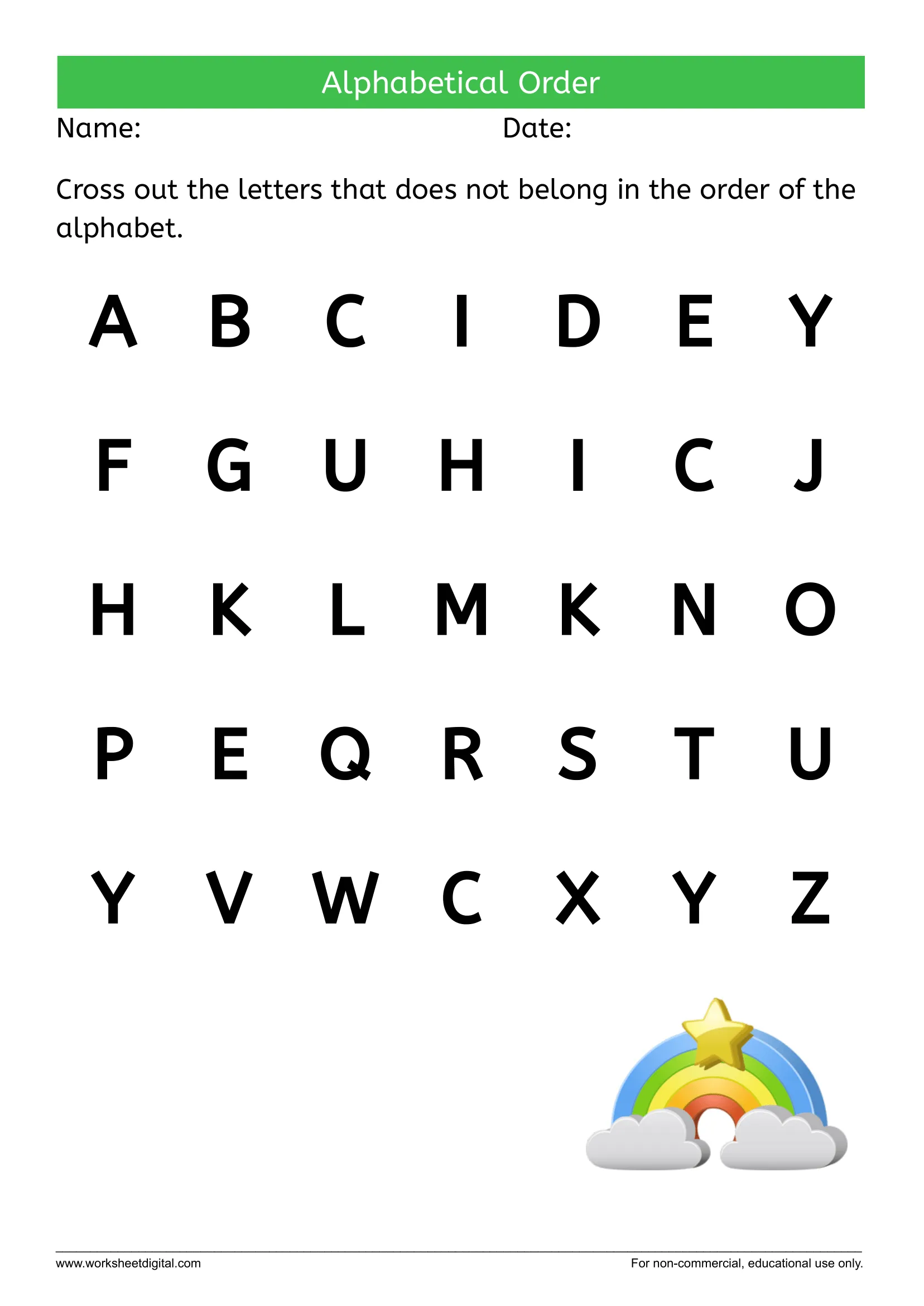 Alphabet Letters Out Of Order Worksheet