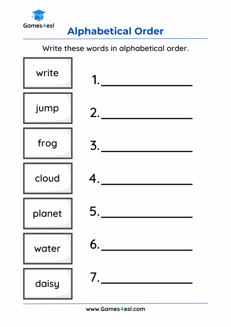 Alphabetical Order Worksheets For Grade 1 Games4esl