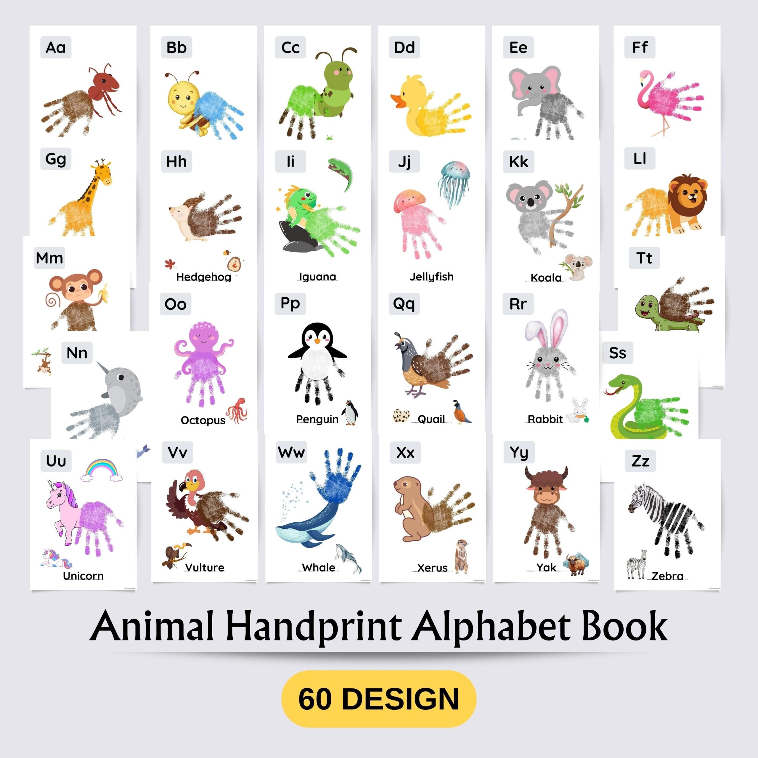 Animal Alphabet Handprint Art Craft My Handprint Alphabet Book Baby Toddler Child Classroom Nursery Activity Keepsake Printable DIY Etsy
