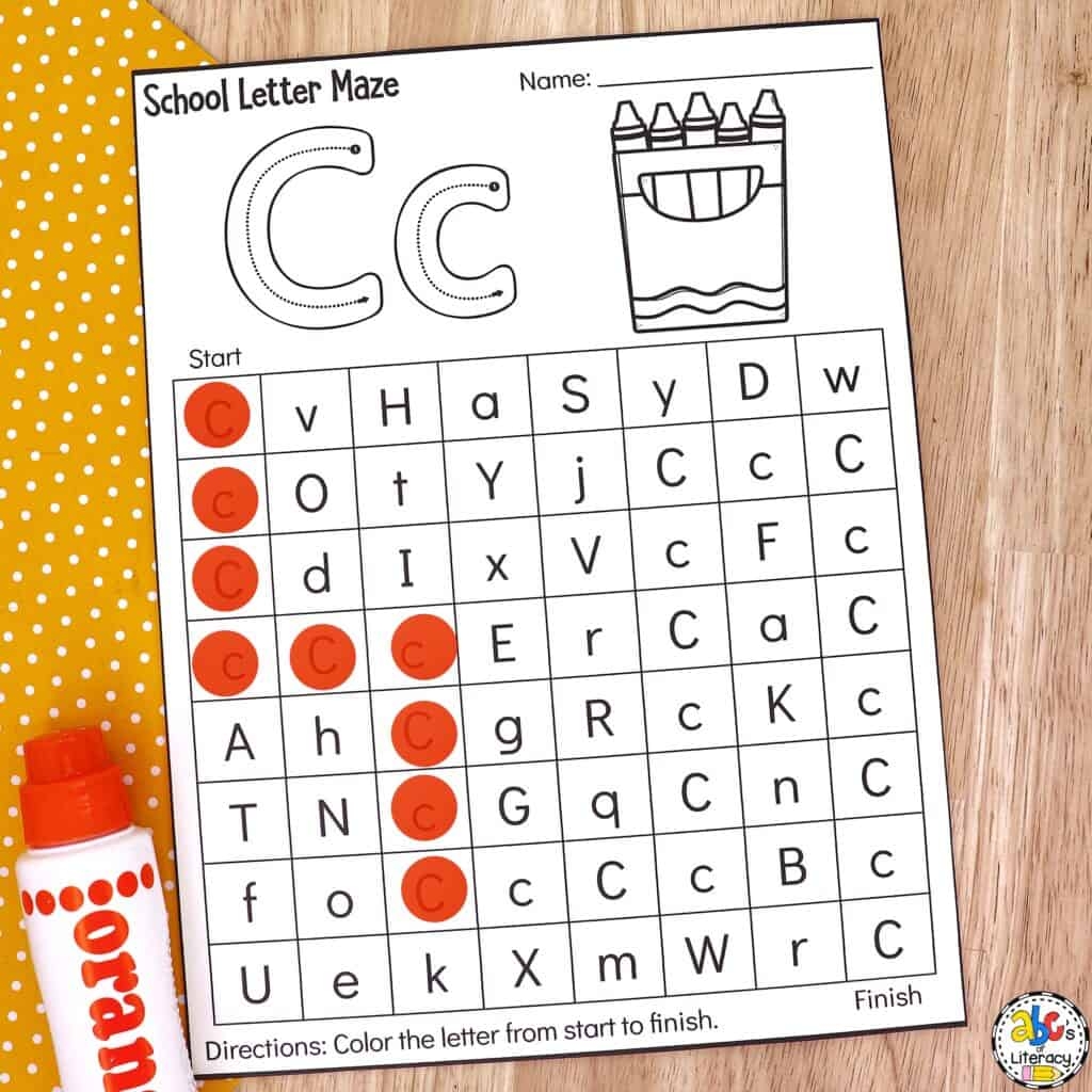 Back To School Letter Maze Worksheets