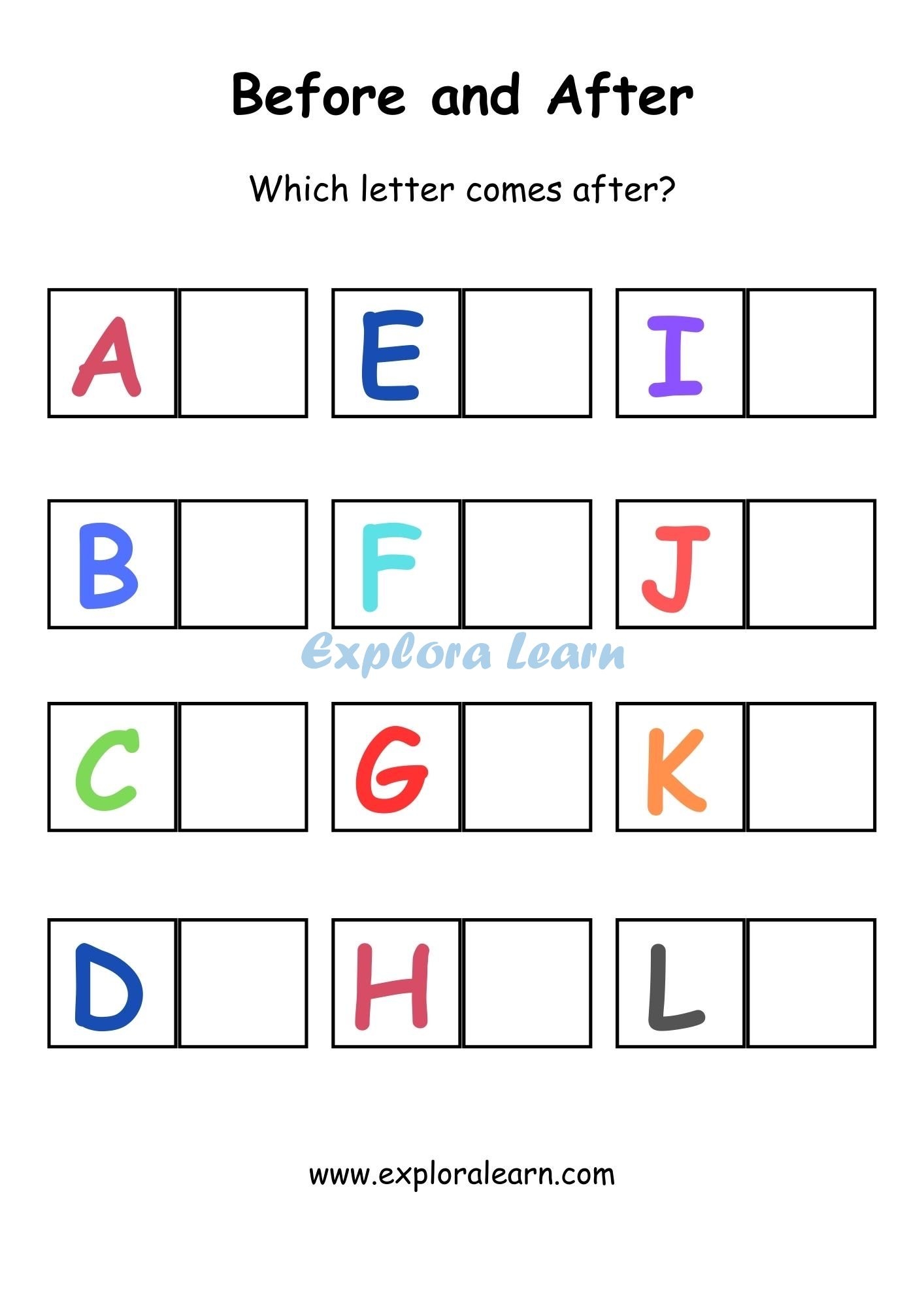 Alphabet Before And After Worksheets